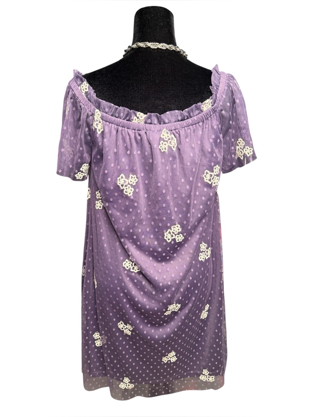 Miami floral polka dot mesh dress purple white off shoulder size M Y2K Coquette - Picture 4 of 5
